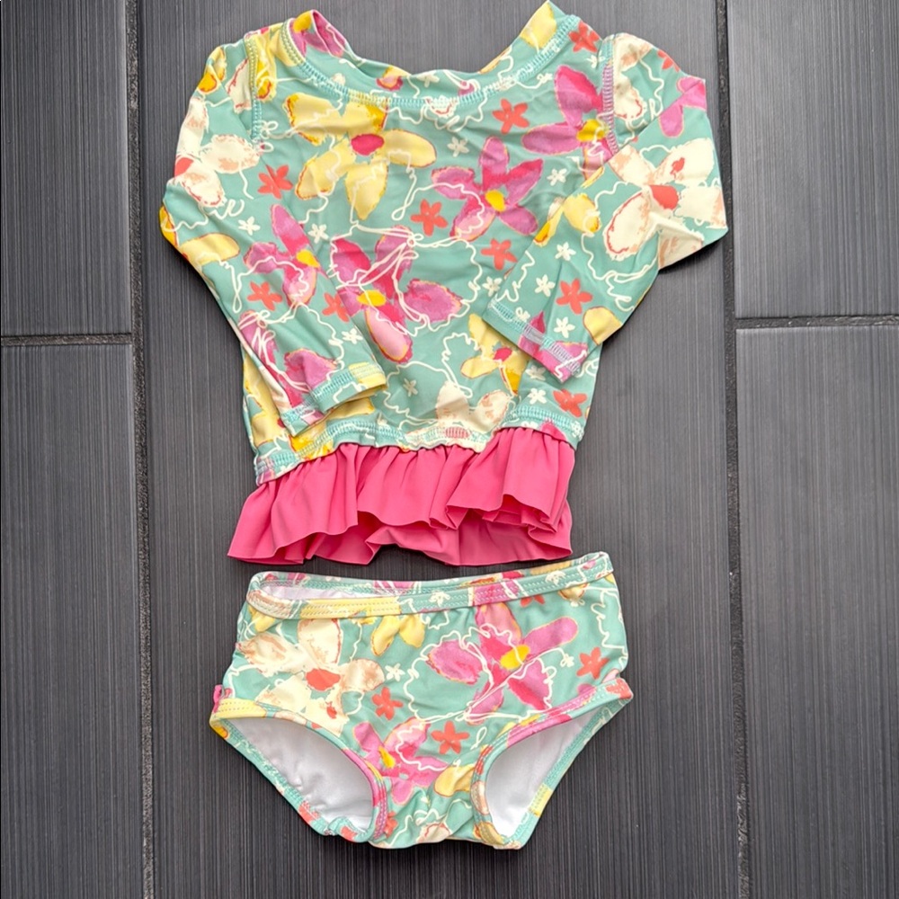 Floral Kids Swim Set - Pink and Green